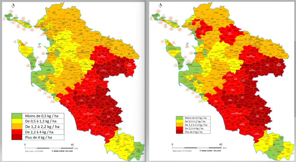 Cartes des pressions pesticides 2023 et 2024
